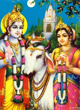  sheep oil painting - Radha Krishna and sheep Hindu